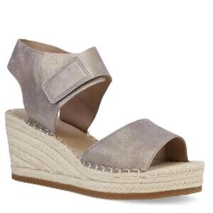 🆕 EILEEN FISHER WESLIA METALLIC LEATHER ESPADRILLE WEDGE SANDALS IN WOMENS 11